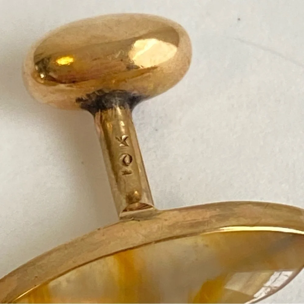 Art Deco‎ 10K Gold Agate Cufflinks Marquis Cut Mens Antique Vintage 40s 50s